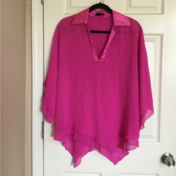 Escada fuchsia pink pointy silk blouse size small - Picture 1 of 11